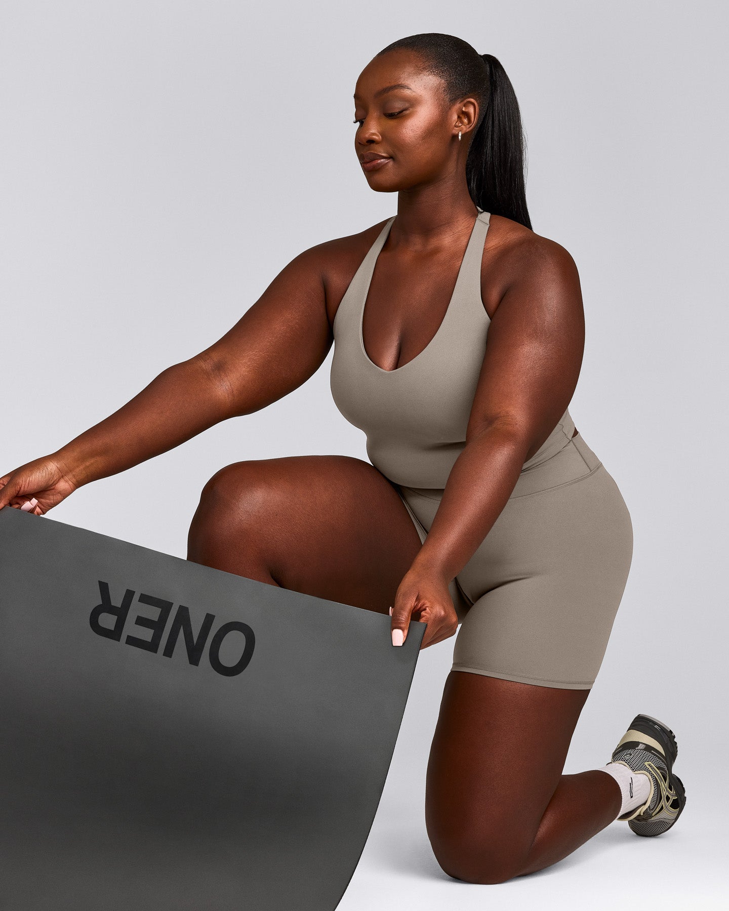 SoftMotion™ Racer Back Mid Tank Top with Built in Bra Shelf | Warm Sand
