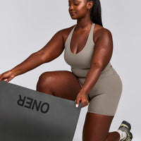 SoftMotion™ Racer Back Mid Tank Top with Built in Bra Shelf | Warm Sand