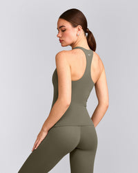 SoftMotion™ Racer Back Vest with Built in Bra Shelf with Grey Logo | Alpine Green