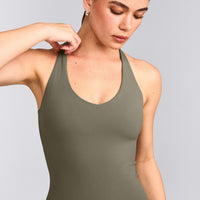 SoftMotion™ Racer Back Vest with Built in Bra Shelf with Grey Logo | Alpine Green