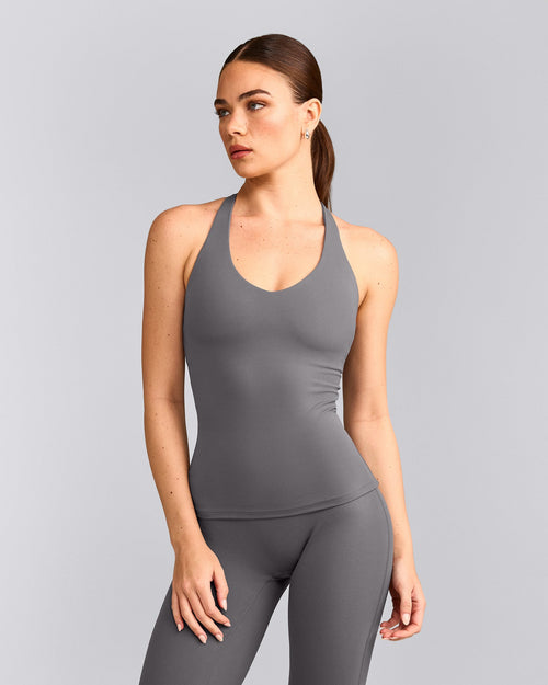 SoftMotion™ Racer Back Tank Top with Built in Bra Shelf | Ash Gray