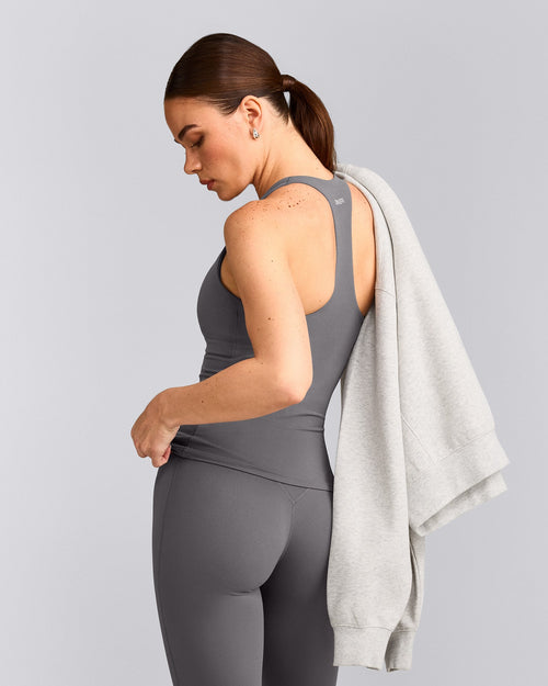 SoftMotion™ Racer Back Tank Top with Built in Bra Shelf | Ash Gray