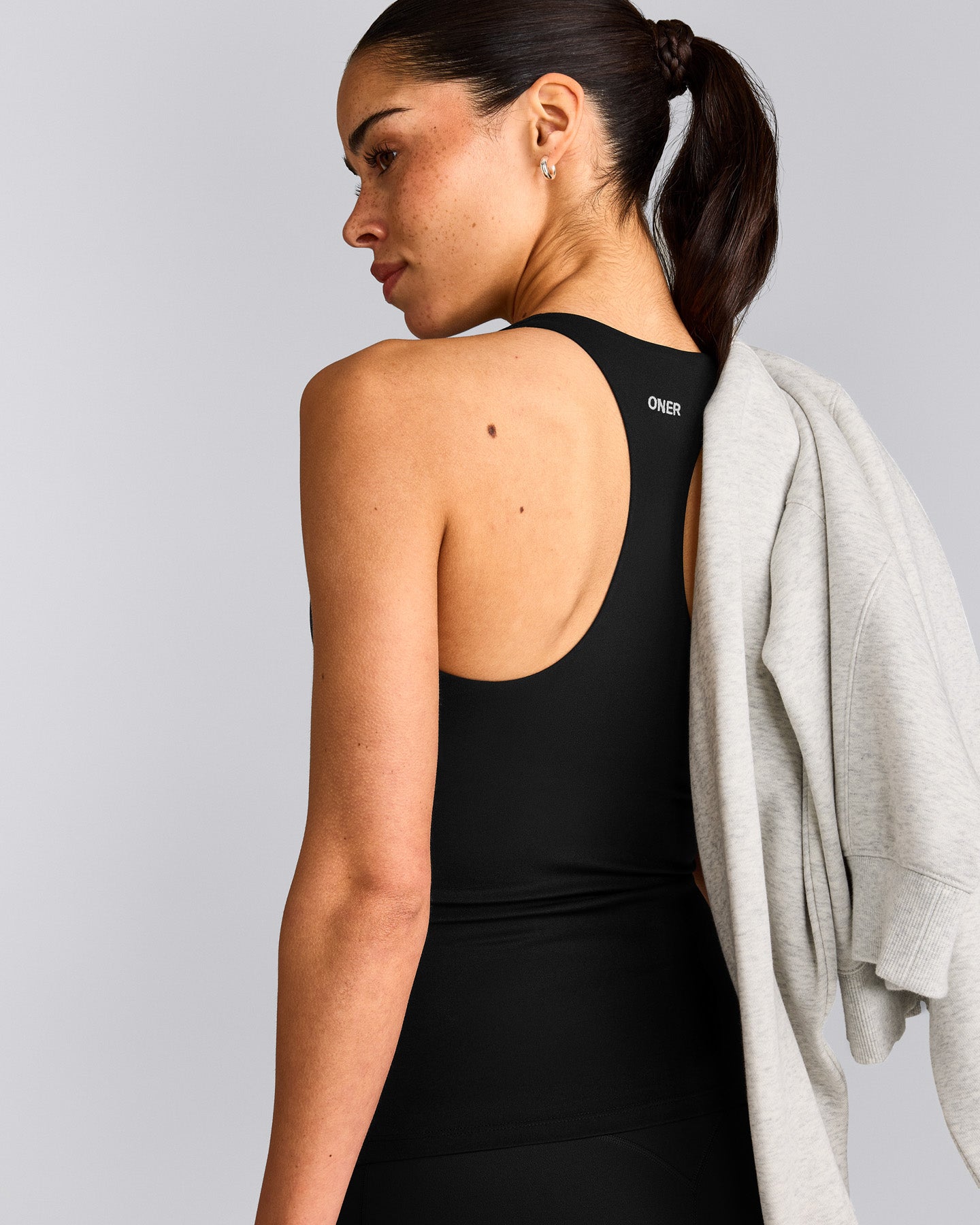 SoftMotion™ Racer Back Tank Top with Built in Bra Shelf | Black
