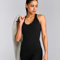 SoftMotion™ Racer Back Tank Top with Built in Bra Shelf | Black