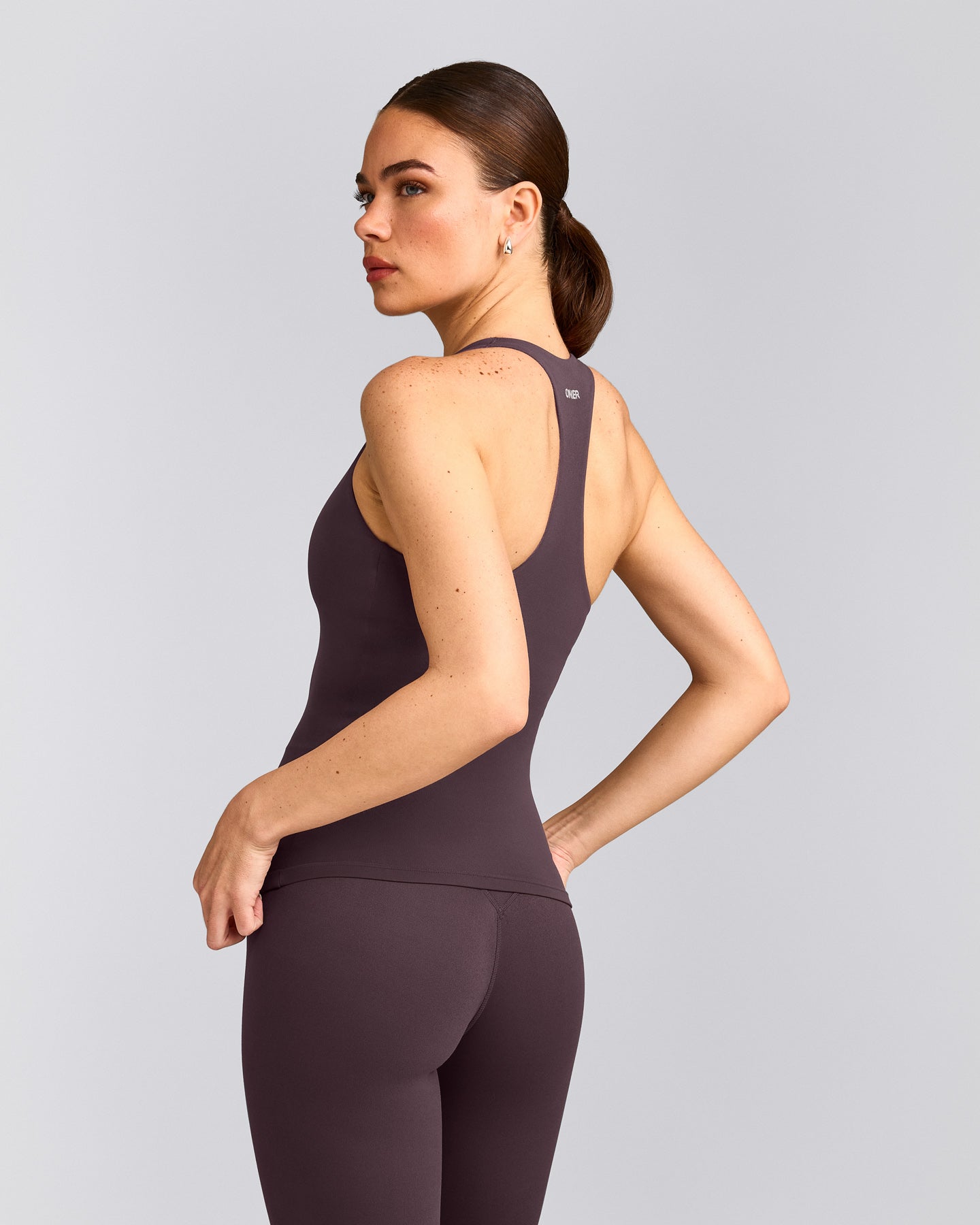 SoftMotion™ Racer Back Tank Top with Built in Bra Shelf | Dark Umber Brown