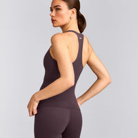 SoftMotion™ Racer Back Tank Top with Built in Bra Shelf | Dark Umber Brown