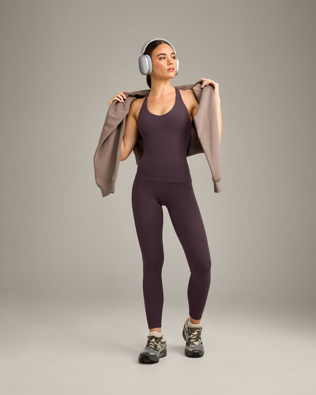 SoftMotion™ Racer Back Vest with Built in Bra Shelf with Grey Logo | Dark Umber Brown