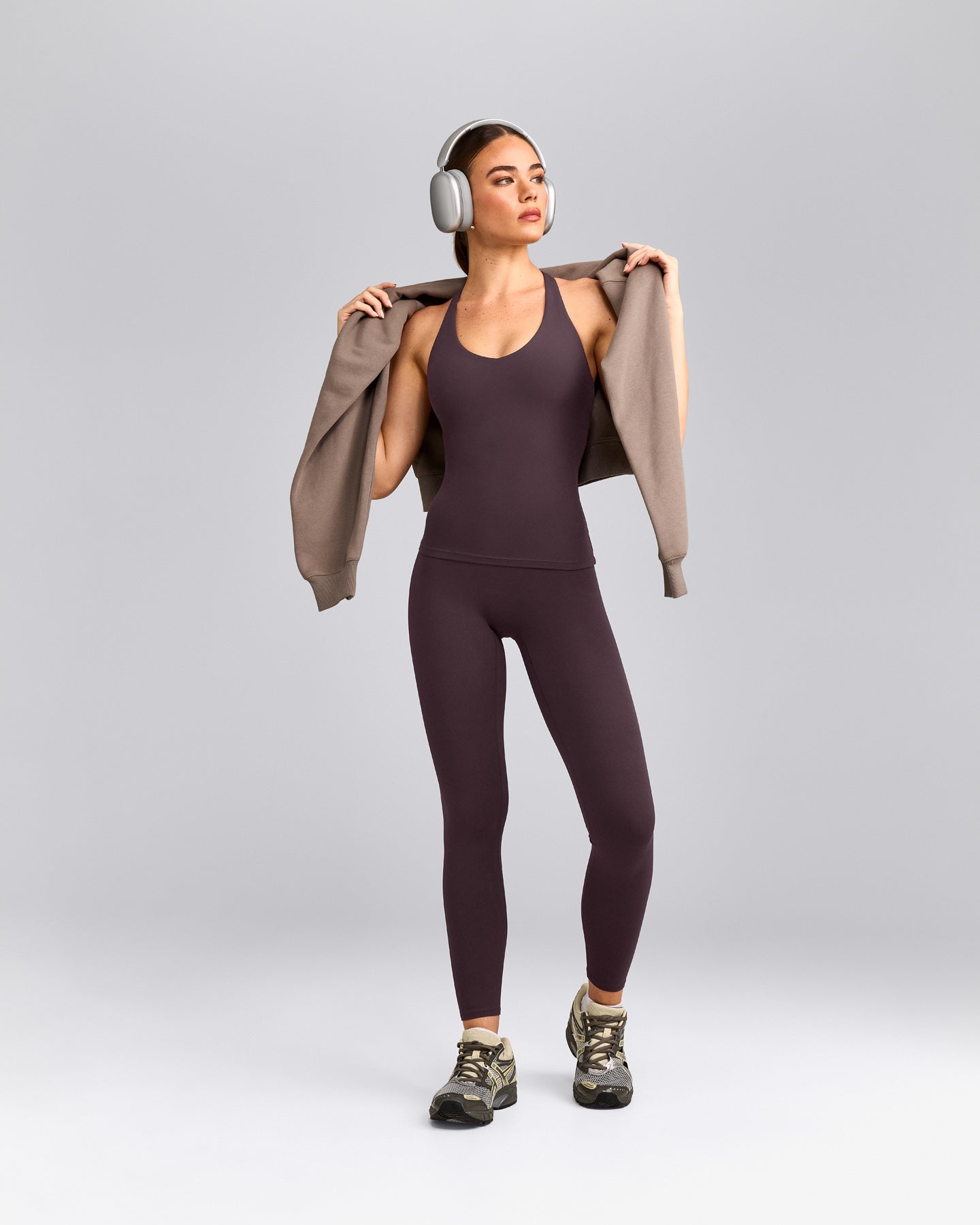 SoftMotion™ Racer Back Tank Top with Built in Bra Shelf | Dark Umber Brown