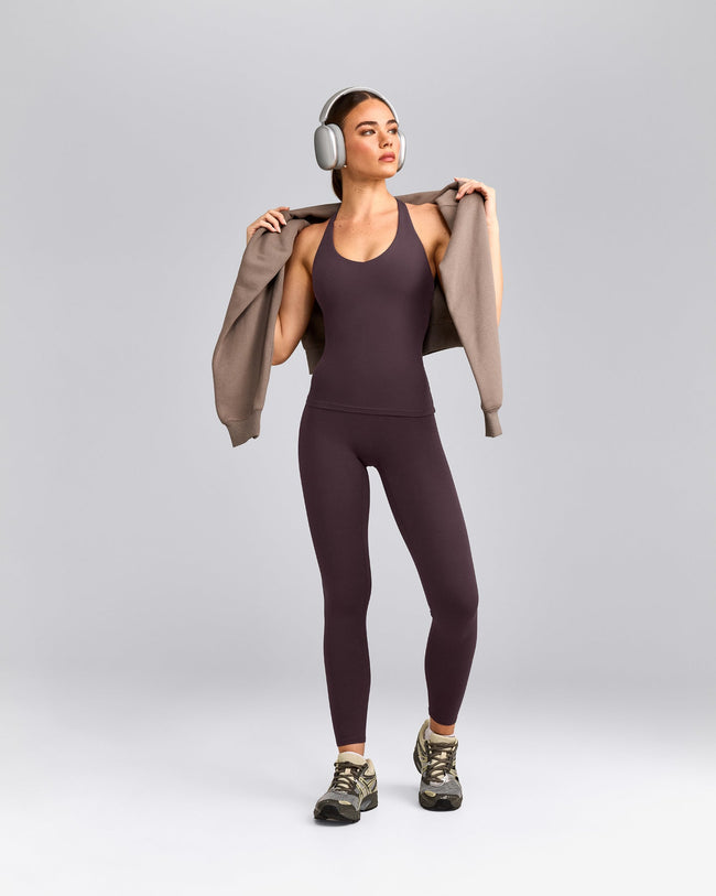SoftMotion™ Racer Back Tank Top with Built in Bra Shelf | Dark Umber Brown