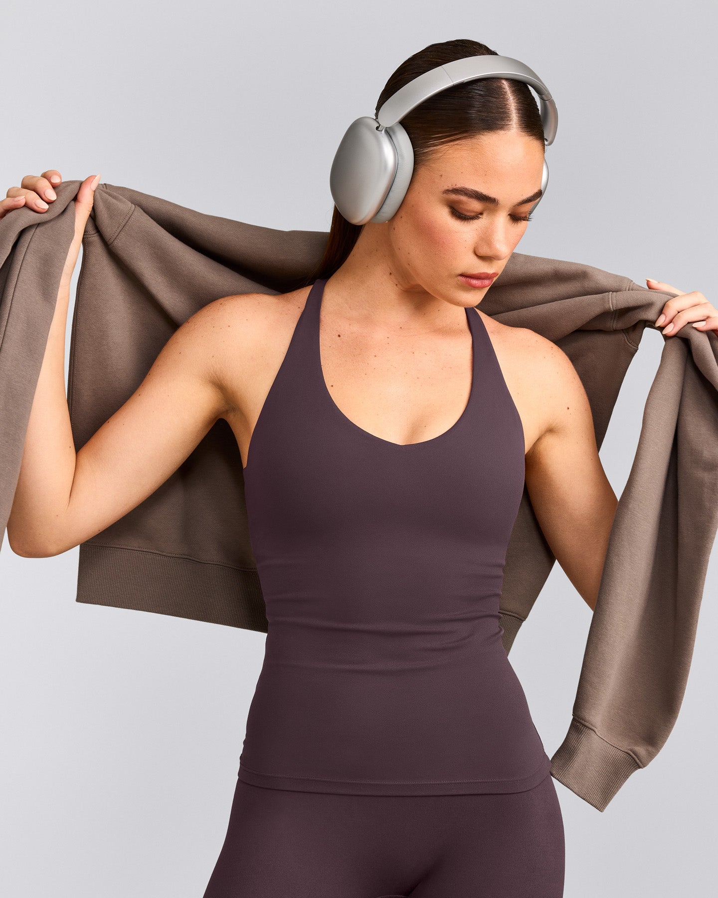 SoftMotion™ Racer Back Tank Top with Built in Bra Shelf | Dark Umber Brown