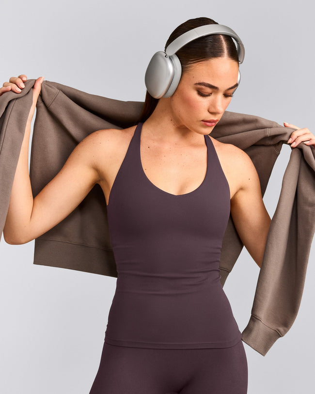 SoftMotion™ Racer Back Tank Top with Built in Bra Shelf | Dark Umber Brown