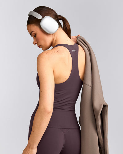 SoftMotion™ Racer Back Tank Top with Built in Bra Shelf | Dark Umber Brown