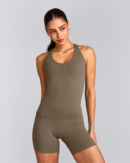 SoftMotion™ Racer Back Tank Top with Built in Bra Shelf | Moss Brown