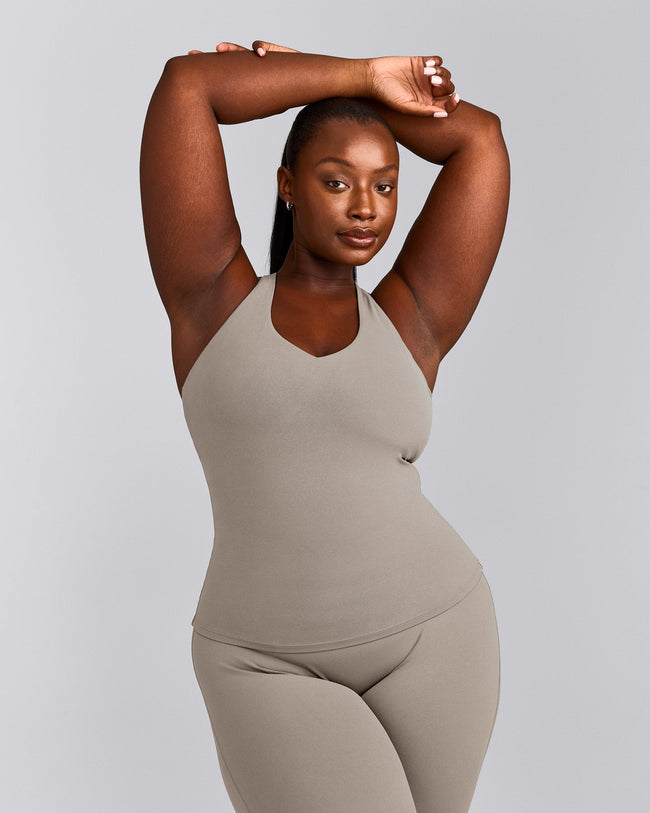 SoftMotion™ Racer Back Tank Top with Built in Bra Shelf | Warm Sand