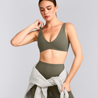 SoftMotion™ Scoop Back Bralette with Grey Logo | Alpine Green