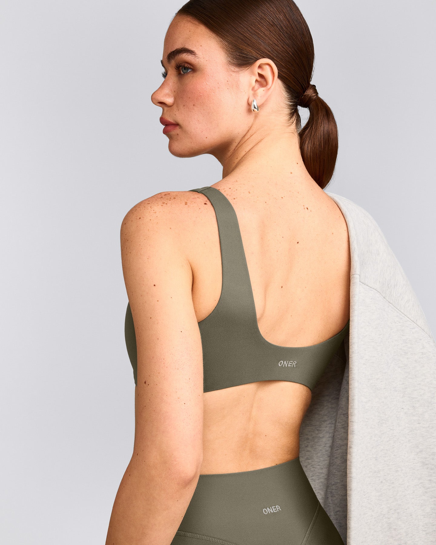 SoftMotion™ Scoop Back Bralette with Grey Logo | Alpine Green