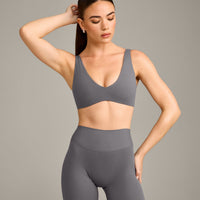 SoftMotion™ Scoop Back Bralette with Grey Logo | Ash Grey