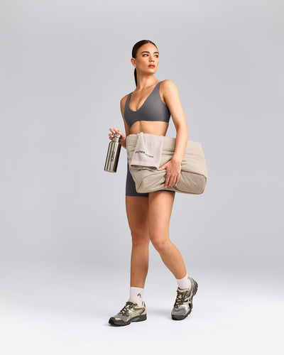 SoftMotion™ Scoop Back Bralette with Gray Logo | Ash Gray