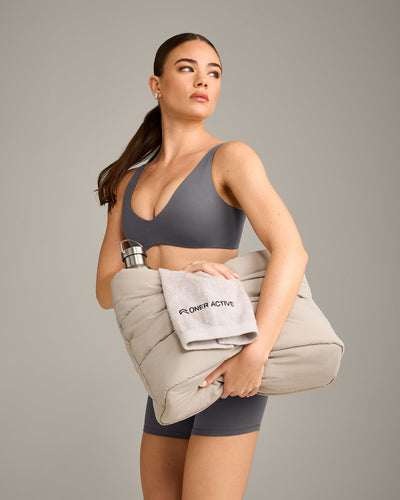 SoftMotion™ Scoop Back Bralette with Grey Logo | Ash Grey