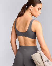 SoftMotion™ Scoop Back Bralette with Gray Logo | Ash Gray