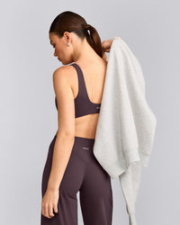 SoftMotion™ Scoop Back Bralette with Gray Logo | Dark Umber Brown