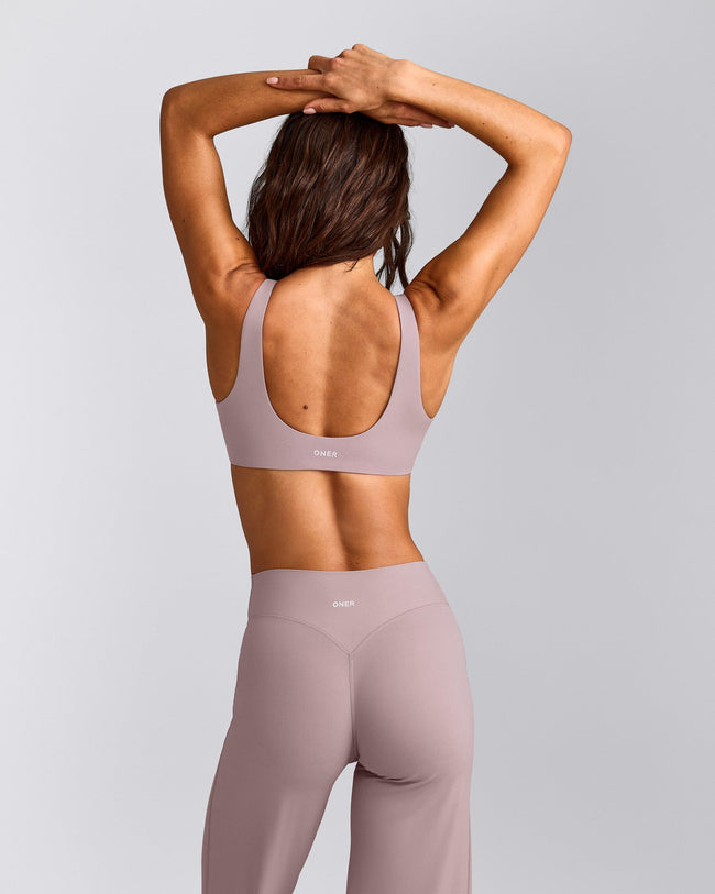 SoftMotion™ Scoop Back Bralette with White Logo | Dusty Purple