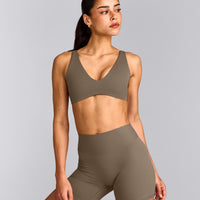 SoftMotion™ Scoop Back Bralette with Gray Logo | Moss Brown