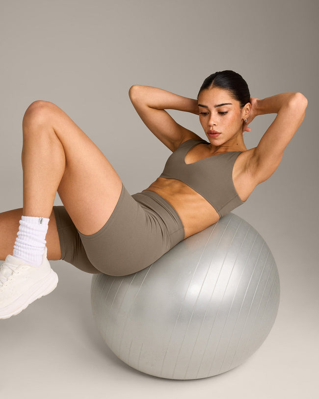 SoftMotion™ Scoop Back Bralette with Grey Logo | Moss Brown