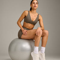 SoftMotion™ Scoop Back Bralette with Grey Logo | Moss Brown