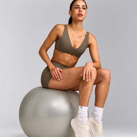 SoftMotion™ Scoop Back Bralette with Gray Logo | Moss Brown