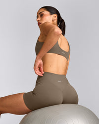 SoftMotion™ Scoop Back Bralette with Gray Logo | Moss Brown