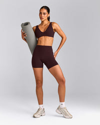 SoftMotion™ Scoop Back Bralette with Gray Logo | Plum Brown