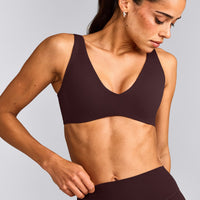 SoftMotion™ Scoop Back Bralette with Gray Logo | Plum Brown