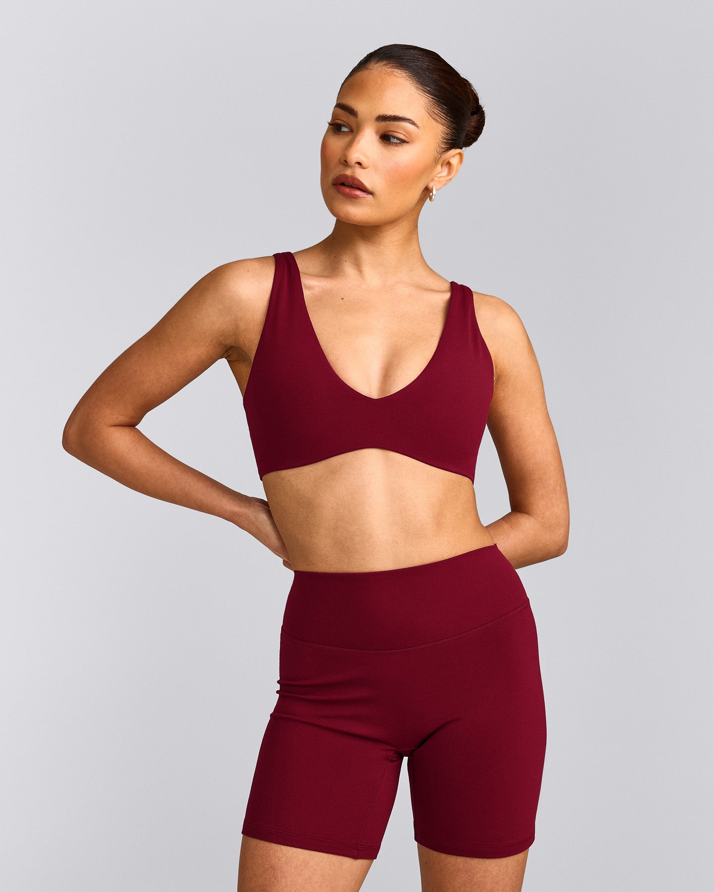 SoftMotion™ Scoop Back Bralette with Grey Logo | Ruby Red