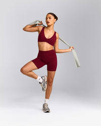 SoftMotion™ Scoop Back Bralette with Grey Logo | Ruby Red