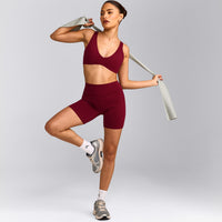 SoftMotion™ Scoop Back Bralette with Grey Logo | Ruby Red