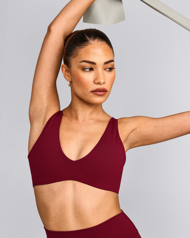 SoftMotion™ Scoop Back Bralette with Grey Logo | Ruby Red