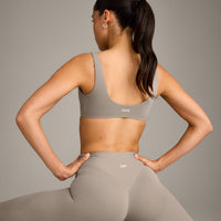 SoftMotion™ Scoop Back Bralette with White Logo | Warm Sand