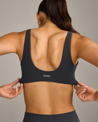SoftMotion™ Scoop Back Bralette with Grey Logo | Coal