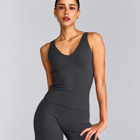 SoftMotion™ Scoop Neck Tank Top with Gray Logo | Coal