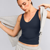 SoftMotion™ Scoop Neck Tank Top with Gray Logo | True Blue