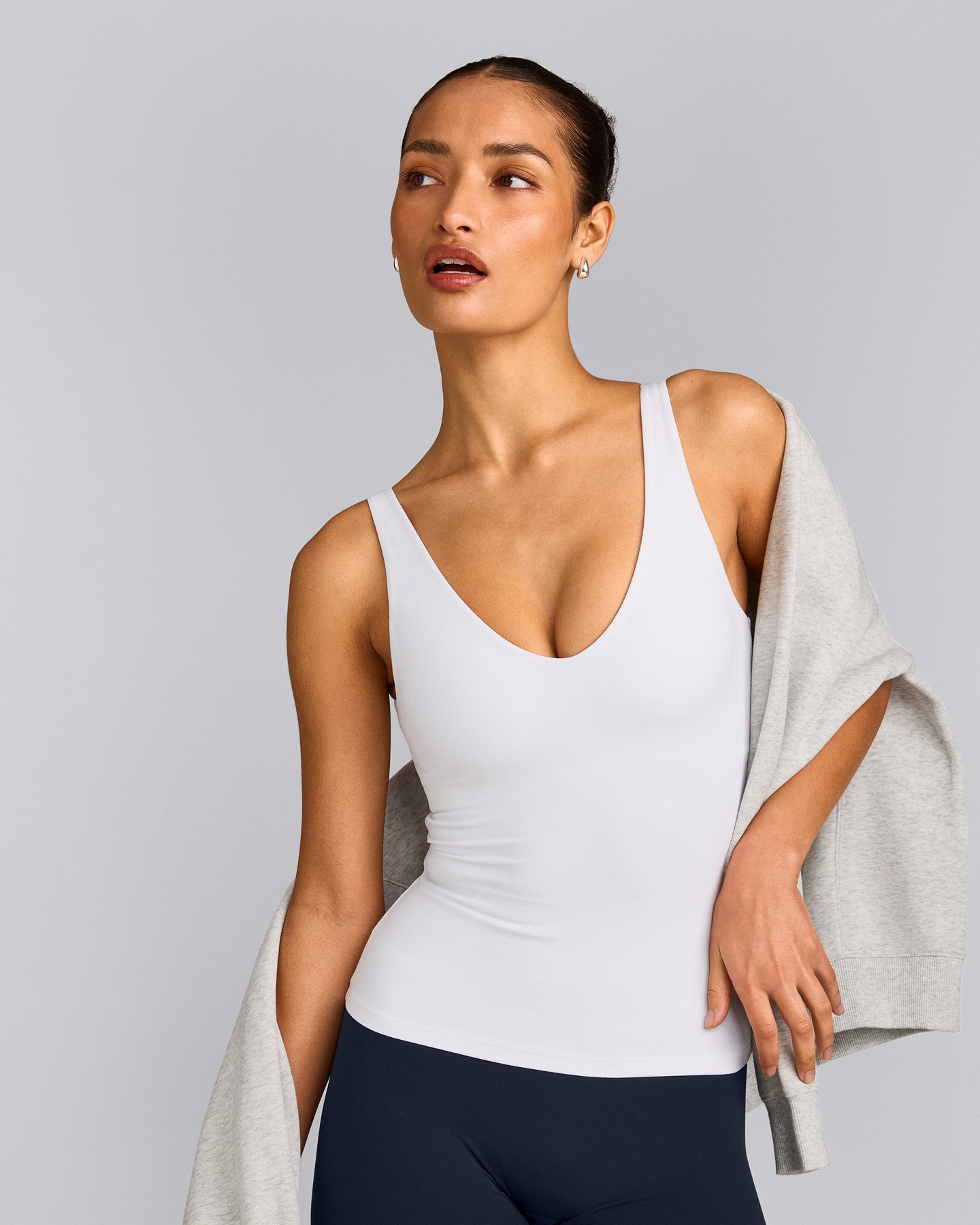 SoftMotion™ Scoop Neck Tank Top with Gray Logo | White