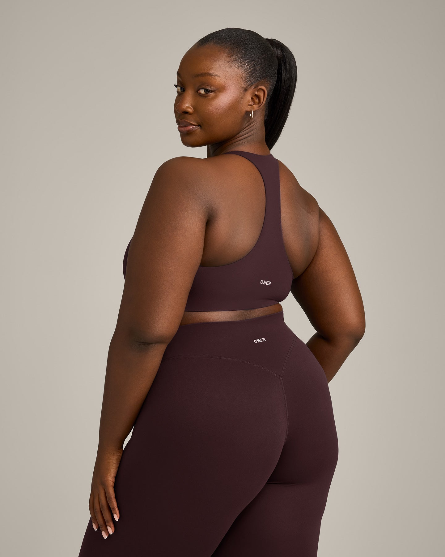 SoftMotion™ Sports Bra with Grey Logo | Plum Brown