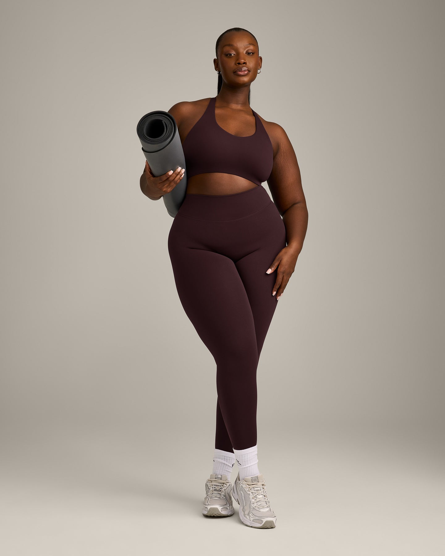 SoftMotion™ Sports Bra with Grey Logo | Plum Brown