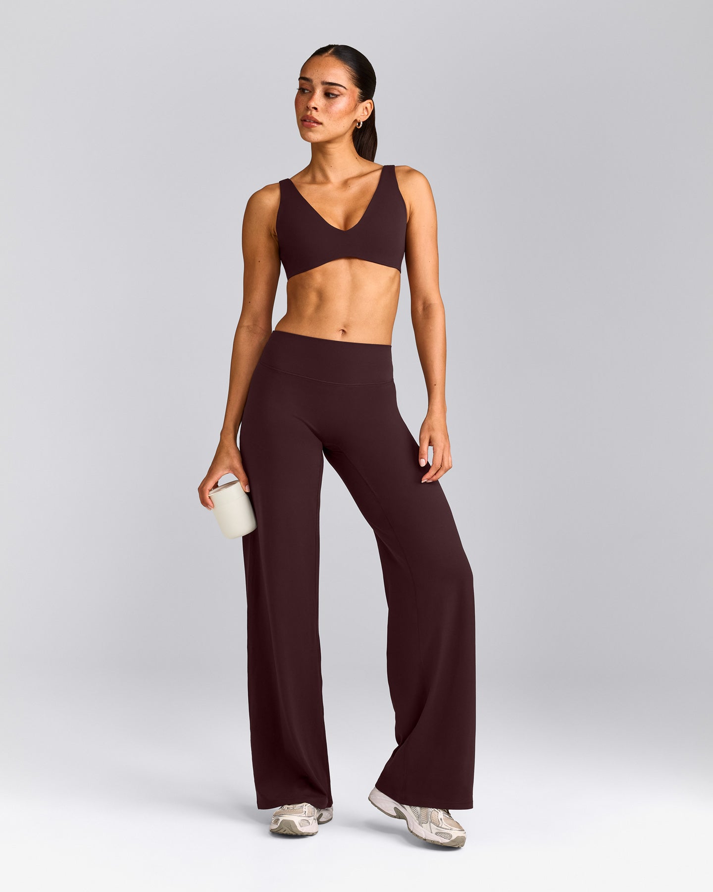 SoftMotion™ Straight Leg Pants with Gray Logo | Plum Brown
