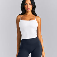 SoftMotion™ Strappy Mid Tank Top with Built in Bra Shelf New Branding | White