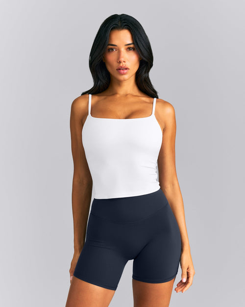 SoftMotion™ Strappy Mid Tank Top with Built in Bra Shelf | White