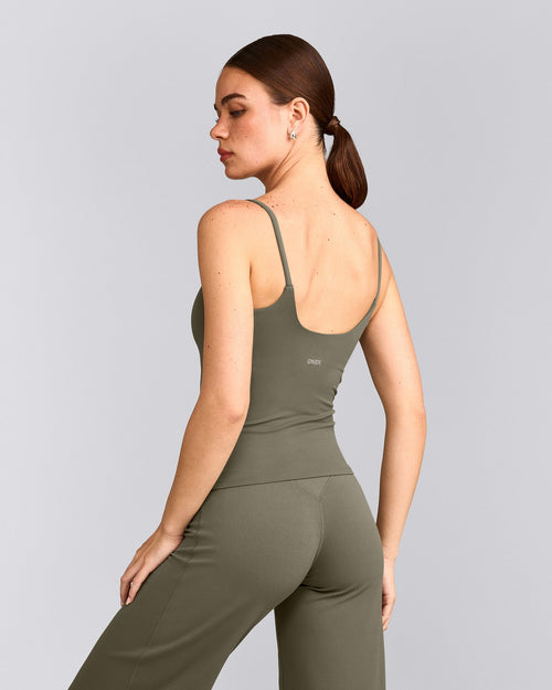 SoftMotion™ Strappy Tank Top with Built in Bra Shelf | Alpine Green