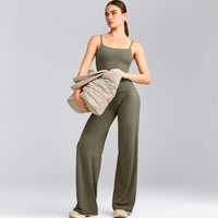 SoftMotion™ Strappy Vest with Built in Bra Shelf with Grey Logo | Alpine Green