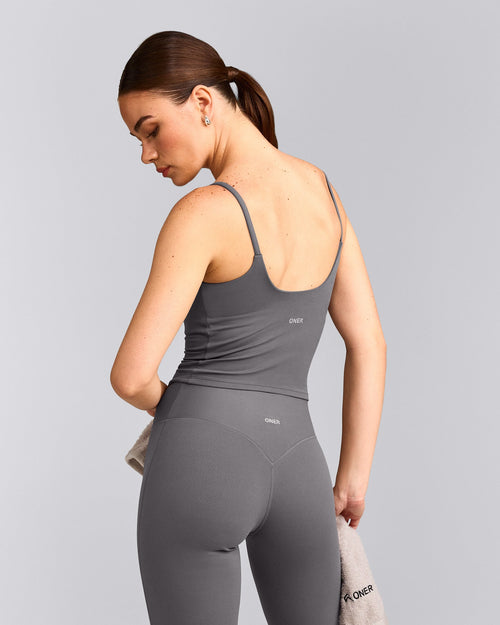 SoftMotion™ Strappy Mid Tank Top with Built in Bra Shelf | Ash Gray